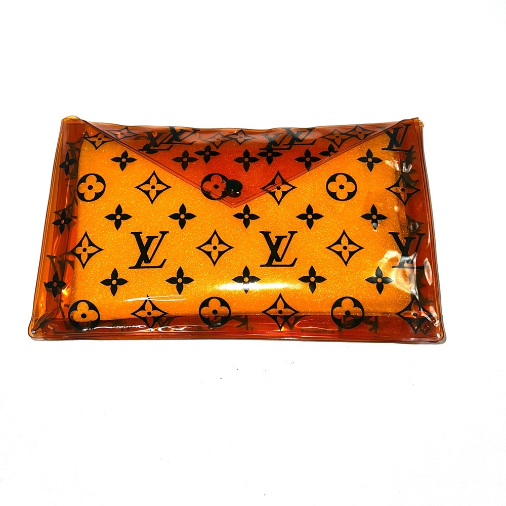 Louis Vuitton PVC Monogram Printed Envelope Pouch in orange transparent plastic - Picture 3 of 16